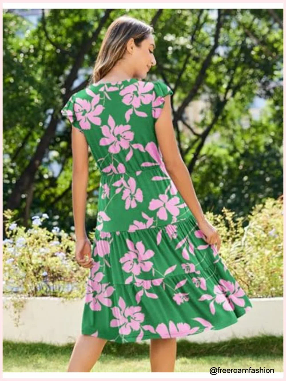 Flowy Midi Dress with Pockets Ruffle Sleeve Boho Sundress